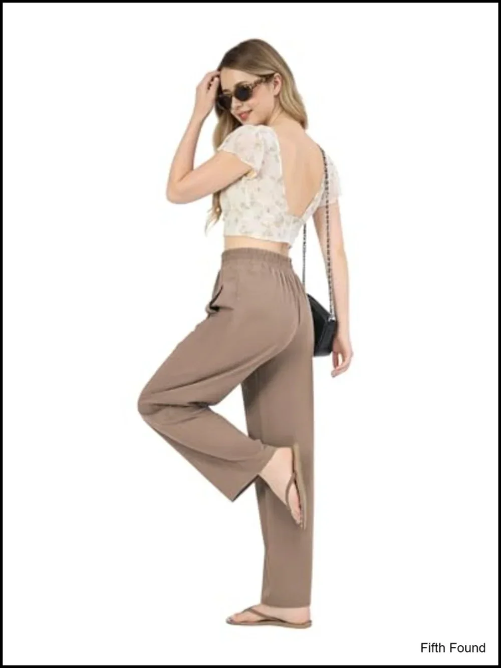High Waisted Straight Leg Pull On Trousers - Casual Stretch Pants
